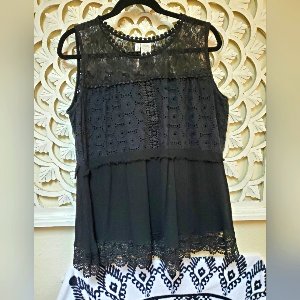 Black Lace and Eyelet Dressy Tank by Forgotten Grace XL